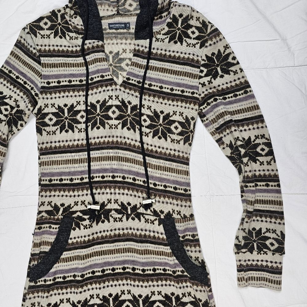 Earthbound Winter Snowflake Hoodie Sweater Dress Women's Size Small‎ - Picture 2 of 10